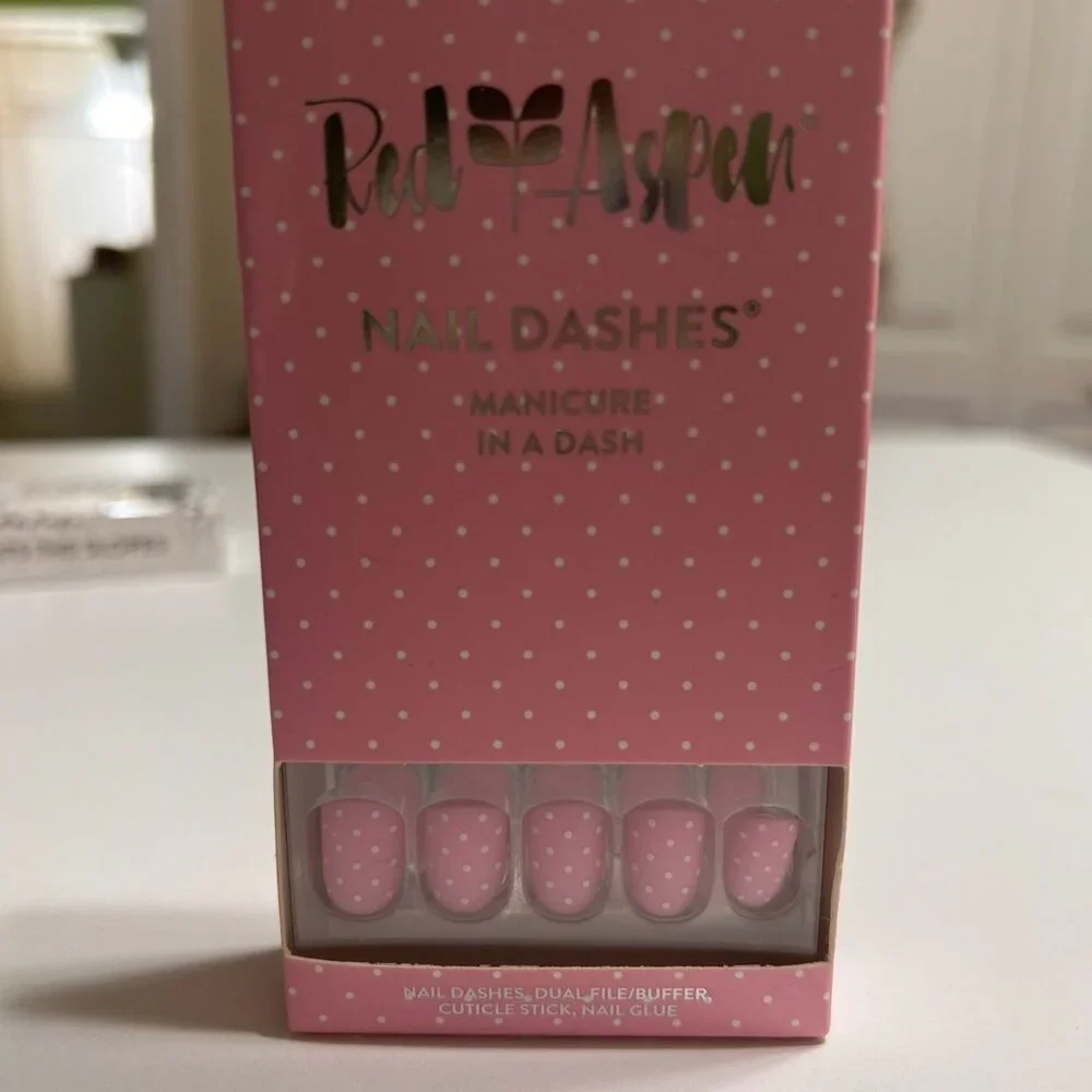 NIP Red Aspen Nail Dashes Yolanda Makes a Point Pink with white polka dots nail - Picture 1 of 3